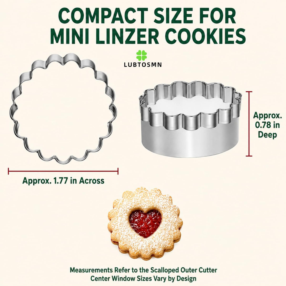 LUBTOSMN 9-Piece Christmas Linzer Cookie Cutter Set, 1.77-Inch