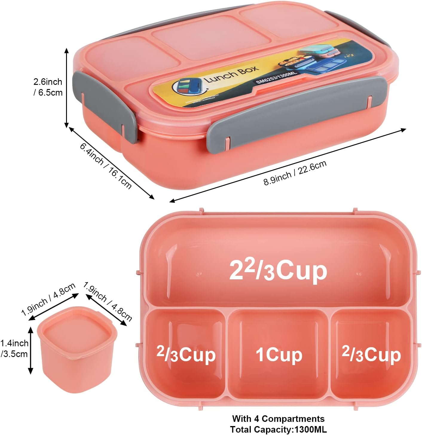 MaMix Bento Box Adult Lunch Box, Lunch Box Kids, Lunch Containers for Adults/Kids/Students,1300ML-4 Compartment Bento Box (purple)