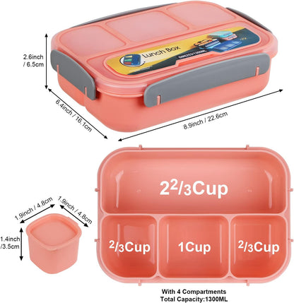MaMix Bento Box Adult Lunch Box, Lunch Box Kids, Lunch Containers for Adults/Kids/Students,1300ML-4 Compartment Bento Box (purple)