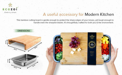 Bamboo Cutting Board by Ecozoi with 2 Slide Out Drawers. Keep Meal Prep Organized With Organic Bamboo Wooden Chopping Station. Non-Slip Butcher Block with Juice Groove for Easy Cleaning