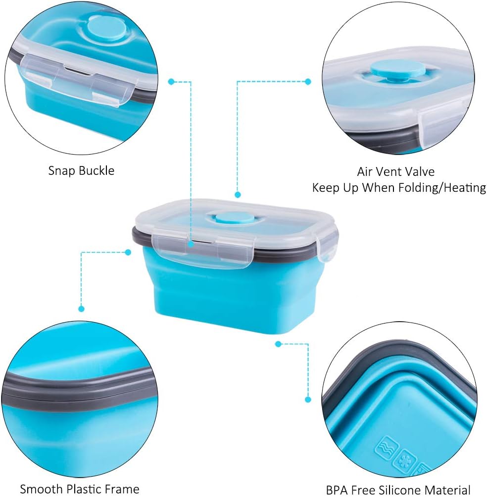 Collapsible Food Storage Containers with Lids, 4 Pack, 40 oz Silicone 1-Compartment Meal Prep Containers Reusable, Lunch Bento Boxes for Adults, Microwave Freezer Dishwasher Safe, BPA-Free, Black