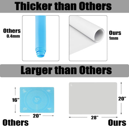Thick Silicone Counter Mat Large Set of 2, Heat Resistant Pad for Kitchen Table/Countertop Protector/Non Stick Pastry Baking Placemats, Silicone Mat for Crafts Kids (20×28, Gray)