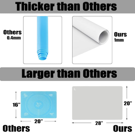 Thick Silicone Counter Mat Large Set of 2, Heat Resistant Pad for Kitchen Table/Countertop Protector/Non Stick Pastry Baking Placemats, Silicone Mat for Crafts Kids (20×28, Gray)