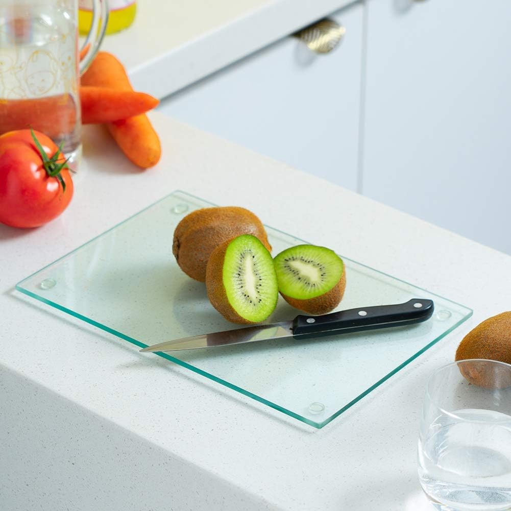Murrey Home Glass Cutting Board Set for Kitchen Counter, Tempered Glass Chopping Boards Dishwasher Safe, Small Clear Countertop Tray, 16"x12"x2PC