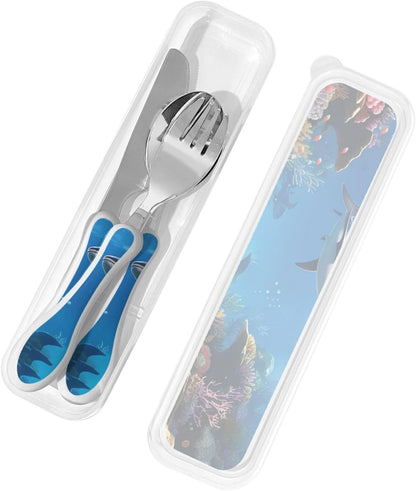 3-Piece Kids Silverware Set With Storage Case, Stainless Steel Reusable Children Safe Knife Spoon Fork Set Airplane Sunset Children Flatware Set For Kids Lunch Box