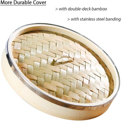 Bamboo Steamer Basket 10.6 Inch 3 Tier Dumpling Steamer Steam Pot