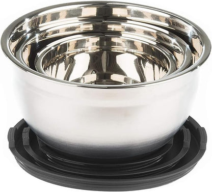 Stainless Steel Mixing Bowls with Lids and Non Slip Bases (Set of 3, Red)
