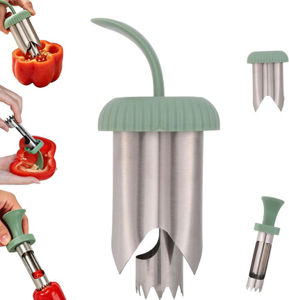 NQEUEPN 2-in-1 Pepper Corer Seed Remover Tool (Green)