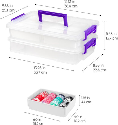 IRIS USA 5 Qt. Plastic Craft Storage Container Bins with Lids, 6 Pack, Small Art & Office Supply Organizer Tote, Sensory Bins & Boxes for Home & University, Stackable, Carry Handle, Clear