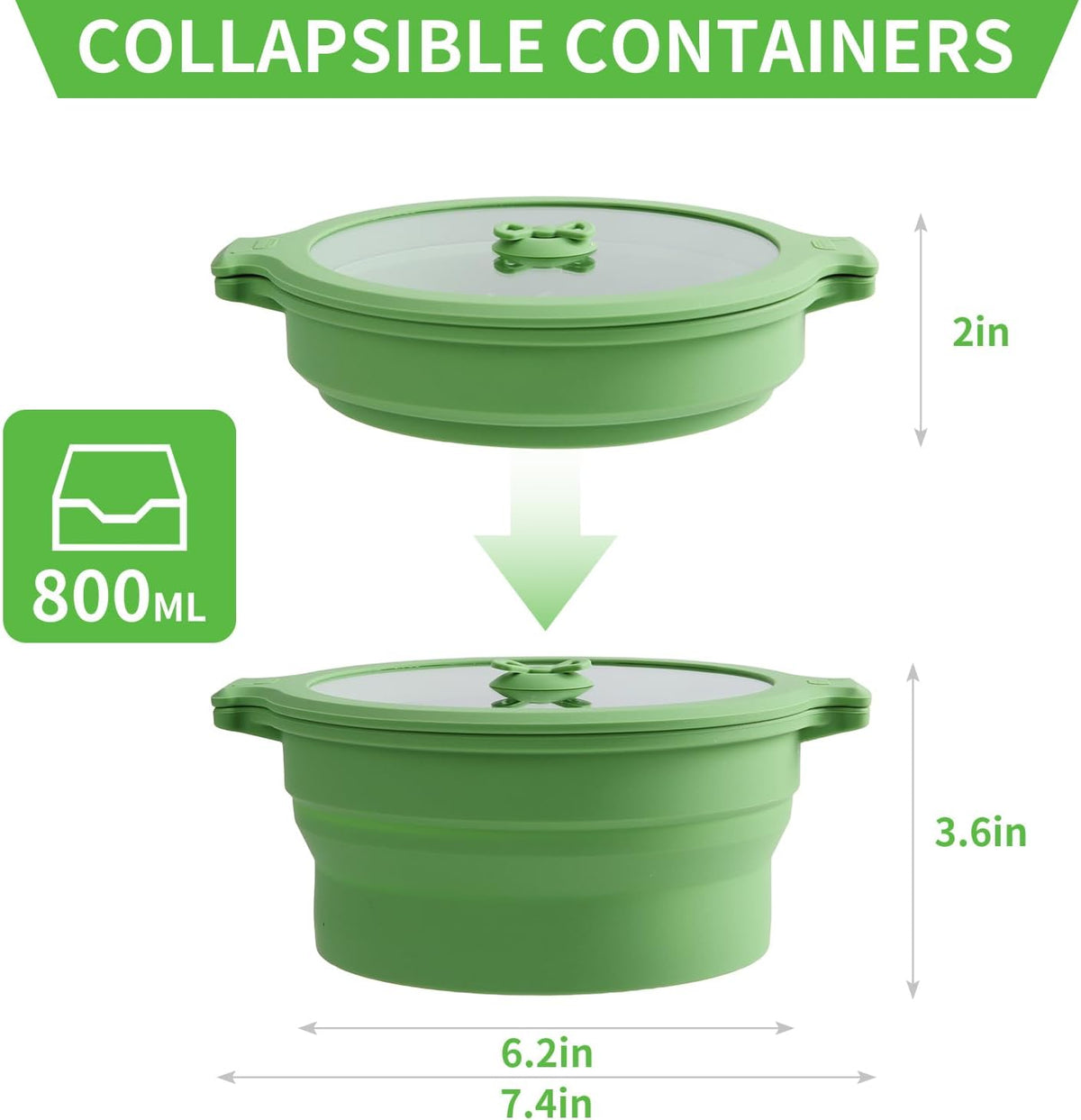 2 Set 27oz and 47oz Collapsible Silicone Microwave Vegetable Steamer Cooker