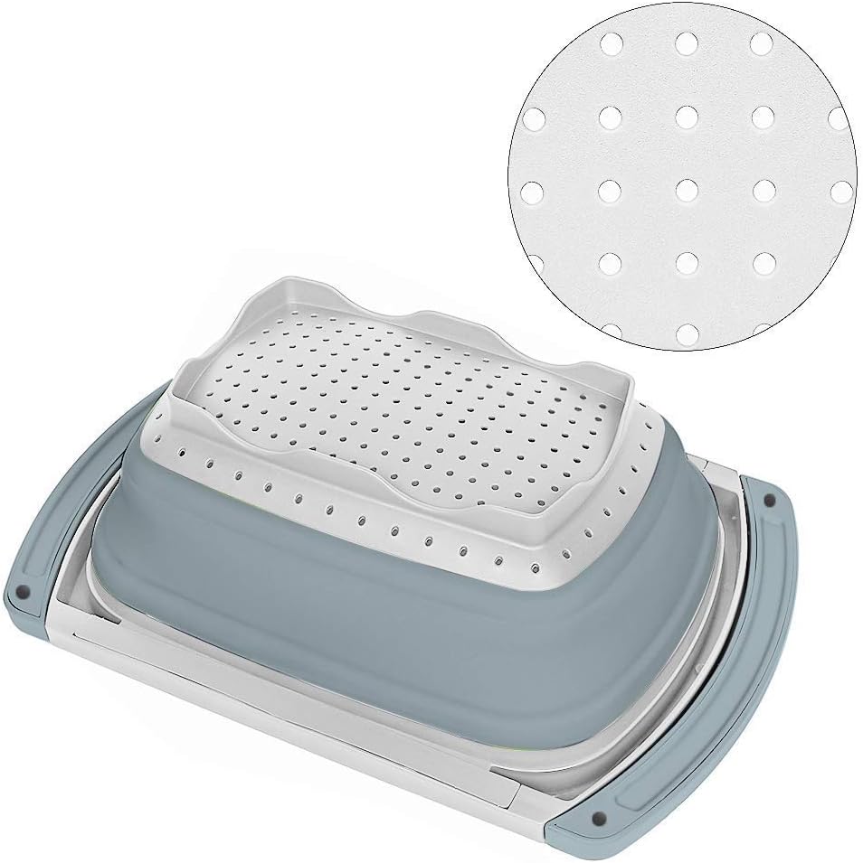 QiMH Collapsible Colander Strainer Set of 4-1 PC 6 Quart Expandable 2 PC 4 Quart(1 gal) and 1 PC 2 Quart(0.5 gal) - BPA Free & Dishwasher-safe Silicone Kitchen Foldable Strainer for Pasta, Veggies
