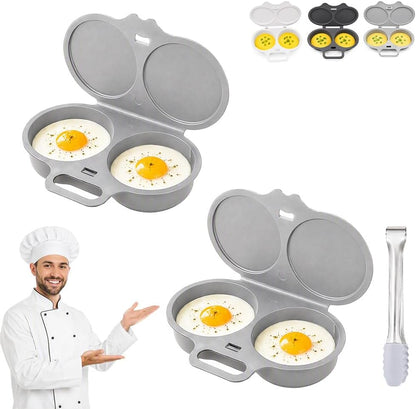 2 Pack Dual Cavity Microwave Egg Poacher with Lid & Handle，Black