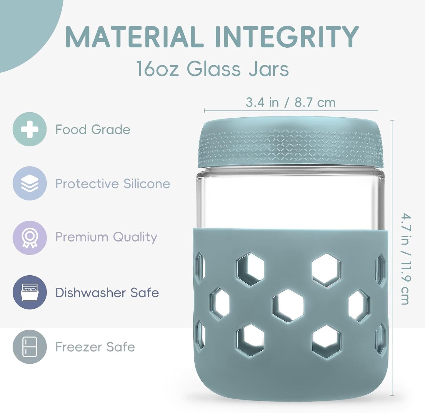 Gemice 6-Pack 10oz Glass Mason Jars with Silicone Sleeves, Airtight BPA-Free Overnight Oats Containers with Lids, Dishwasher Safe Leak-Proof Meal Prep Jars for Chia Pudding, Yogurt, Snacks