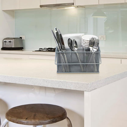 Sorbus® Utensil Caddy — Silverware, Napkin Holder, and Condiment Organizer — Multi-Purpose Steel Mesh Caddy—Ideal for Kitchen, Dining, Entertaining, Tailgating, Picnics, and much more (White)