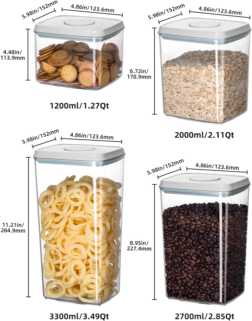 Food Storage Containers with Lids,2.9Qt 2Pcs Airtight Pop Food Storage Containers, BPA-Free Stackable Kitchen Pantry Organizers and Storage, One Button Opening Flour and Sugar Container Sets