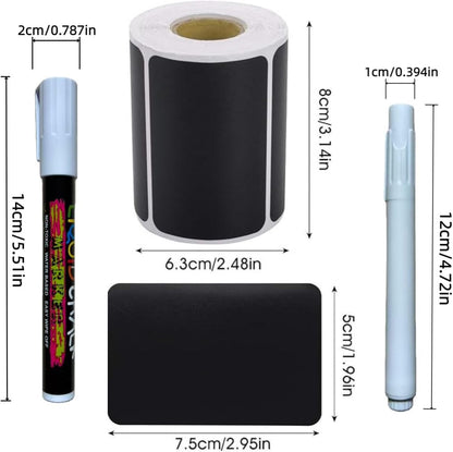 Blackboard Labels - 185 Waterproof Reusable Blackboard Stickers with 3 Liquid Chalk for Mason Jars, Party Decor, Craft Rooms, Weddings, Storage。