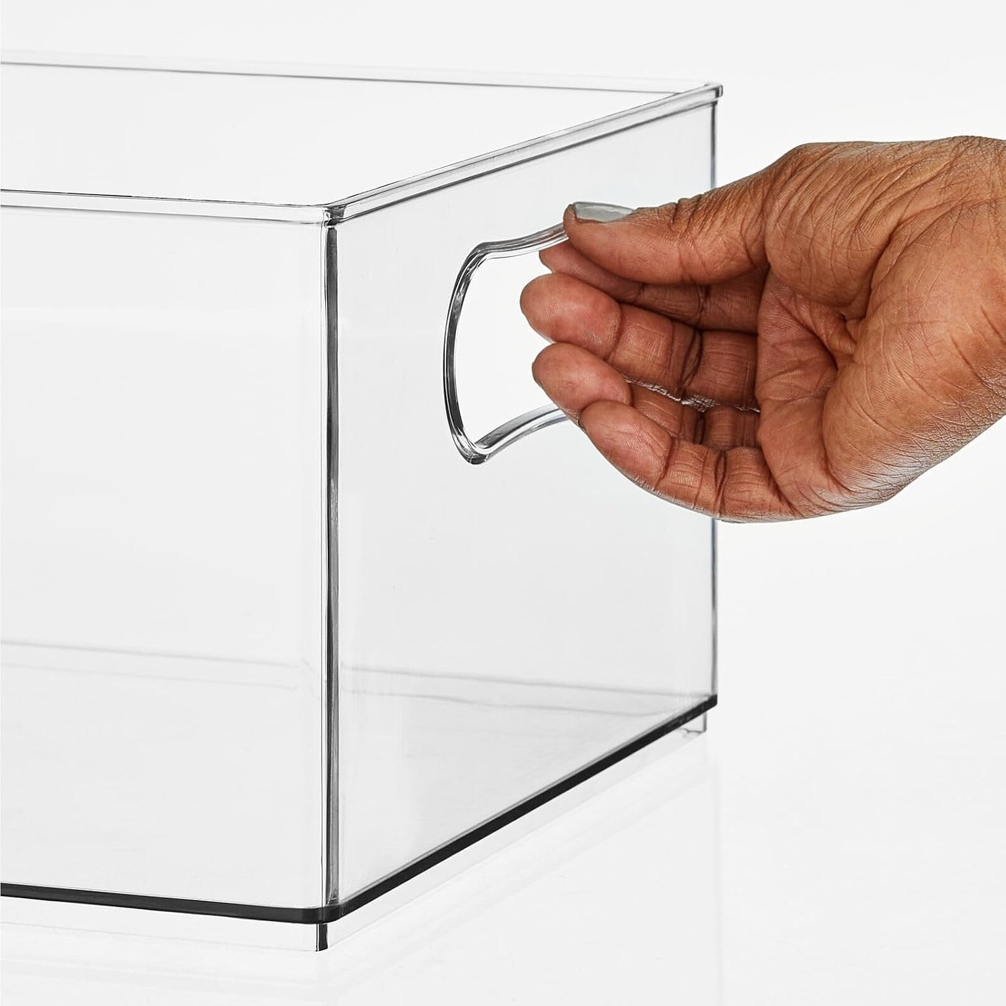 mDesign Deep Plastic Stackable Kitchen Storage Organizer Container Bin for Pantry, Cabinet, Cupboard, Shelves, Fridge, or Freezer - Holds Dry Goods, Sauces, Condiments, Ligne Collection, 2 Pack, Clear