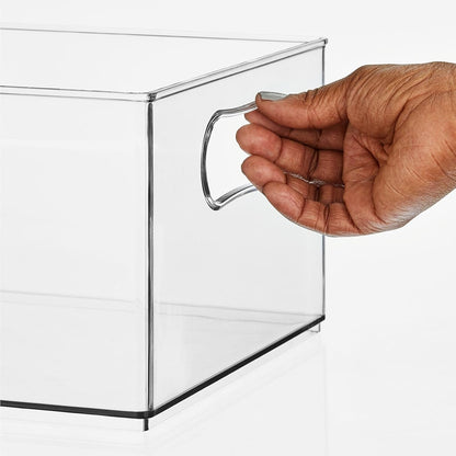 mDesign Deep Plastic Stackable Kitchen Storage Organizer Container Bin for Pantry, Cabinet, Cupboard, Shelves, Fridge, or Freezer - Holds Dry Goods, Sauces, Condiments, Ligne Collection, 2 Pack, Clear