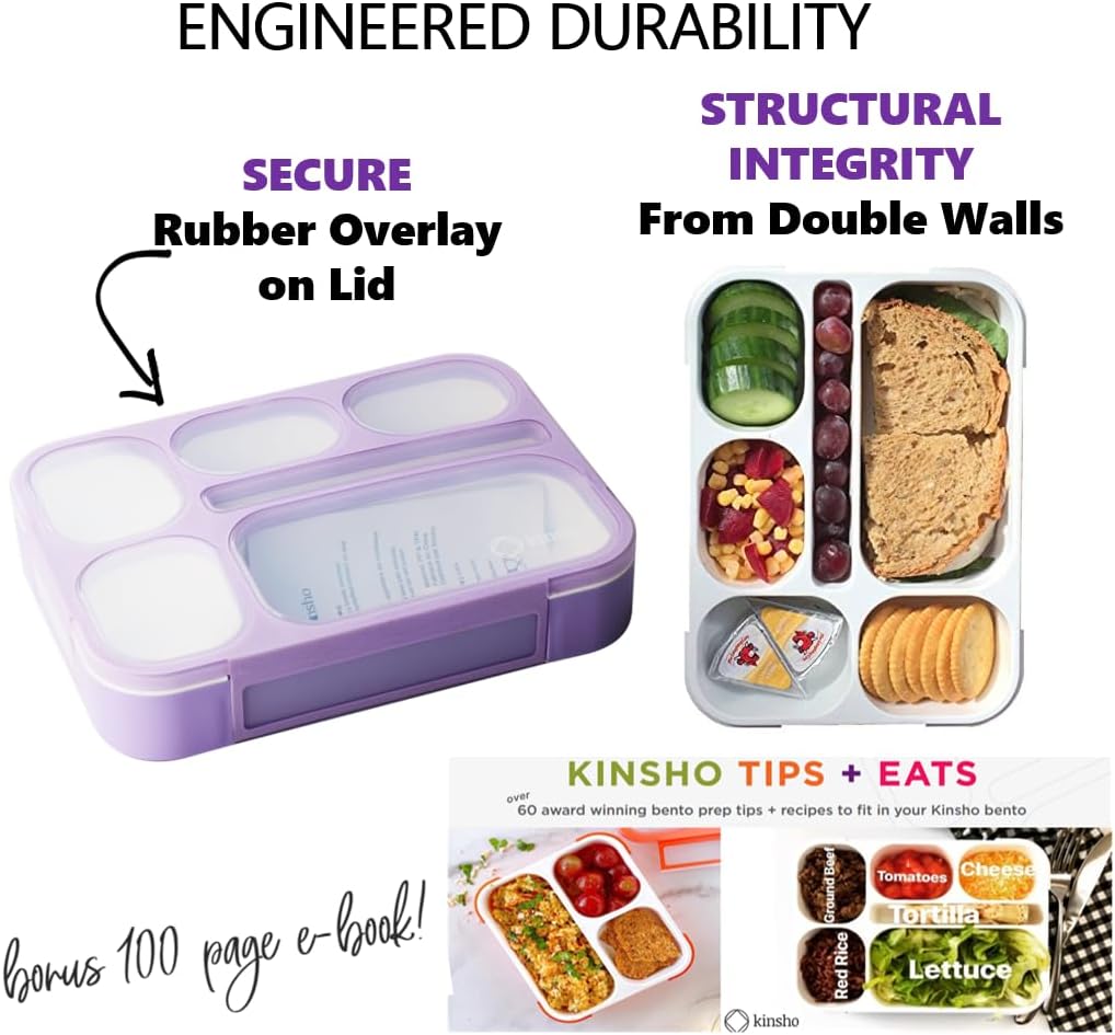 kinsho Bento Lunch-Box Set for Kids includes Snack Container | 6 and 3 Compartment Boxes Leakproof School Bentos, Meal Portion Control Containers, Boys Girls Adults, Navy Blue Large + MINI 2 Pack Set