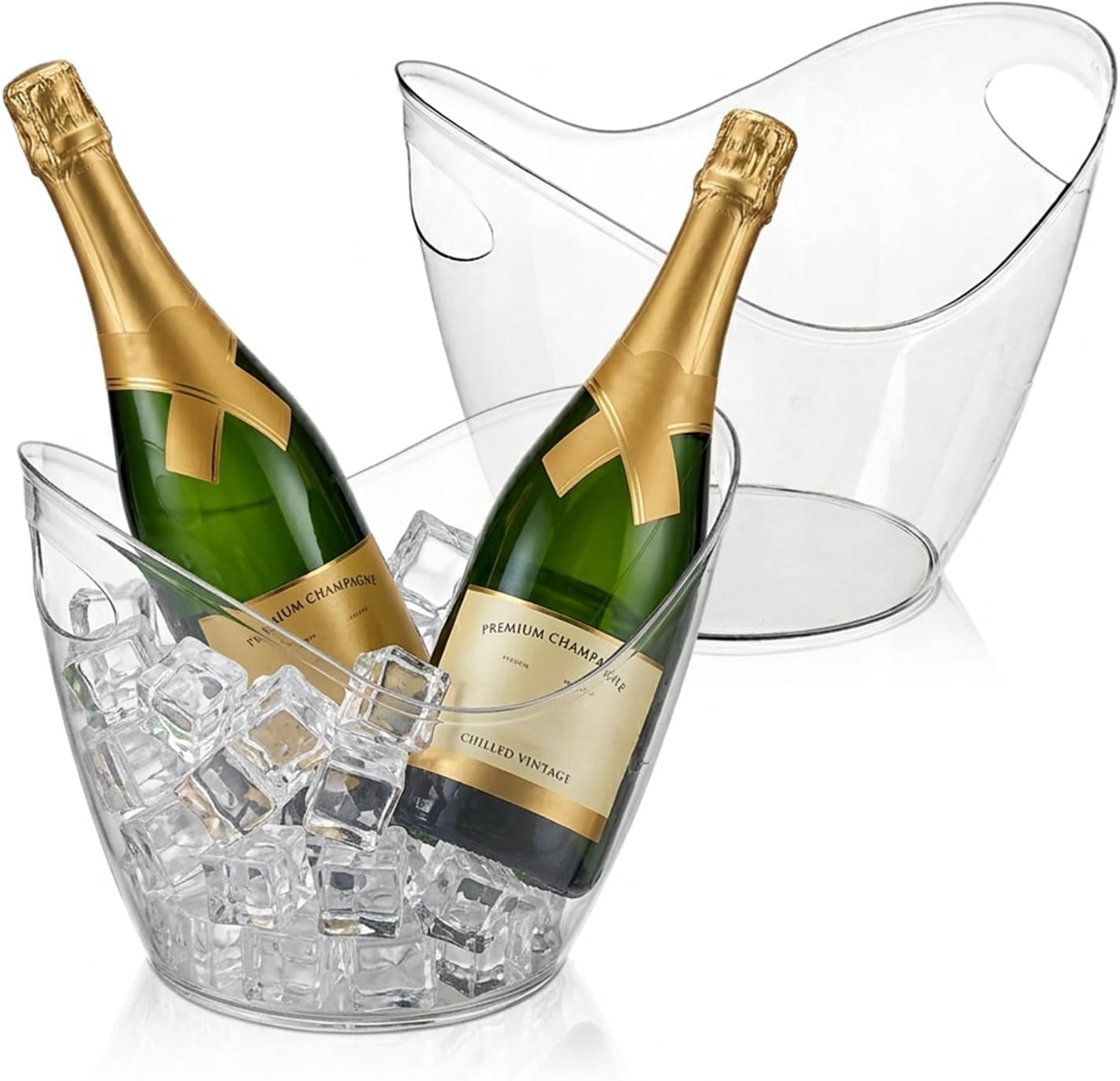 2 Pack 4L Clear Ice Bucket for Parties, Plastic Beverage Tub for Champagne Beer Wine, Mimosa Bar Supplies Drink Bucket for Cocktails & Events