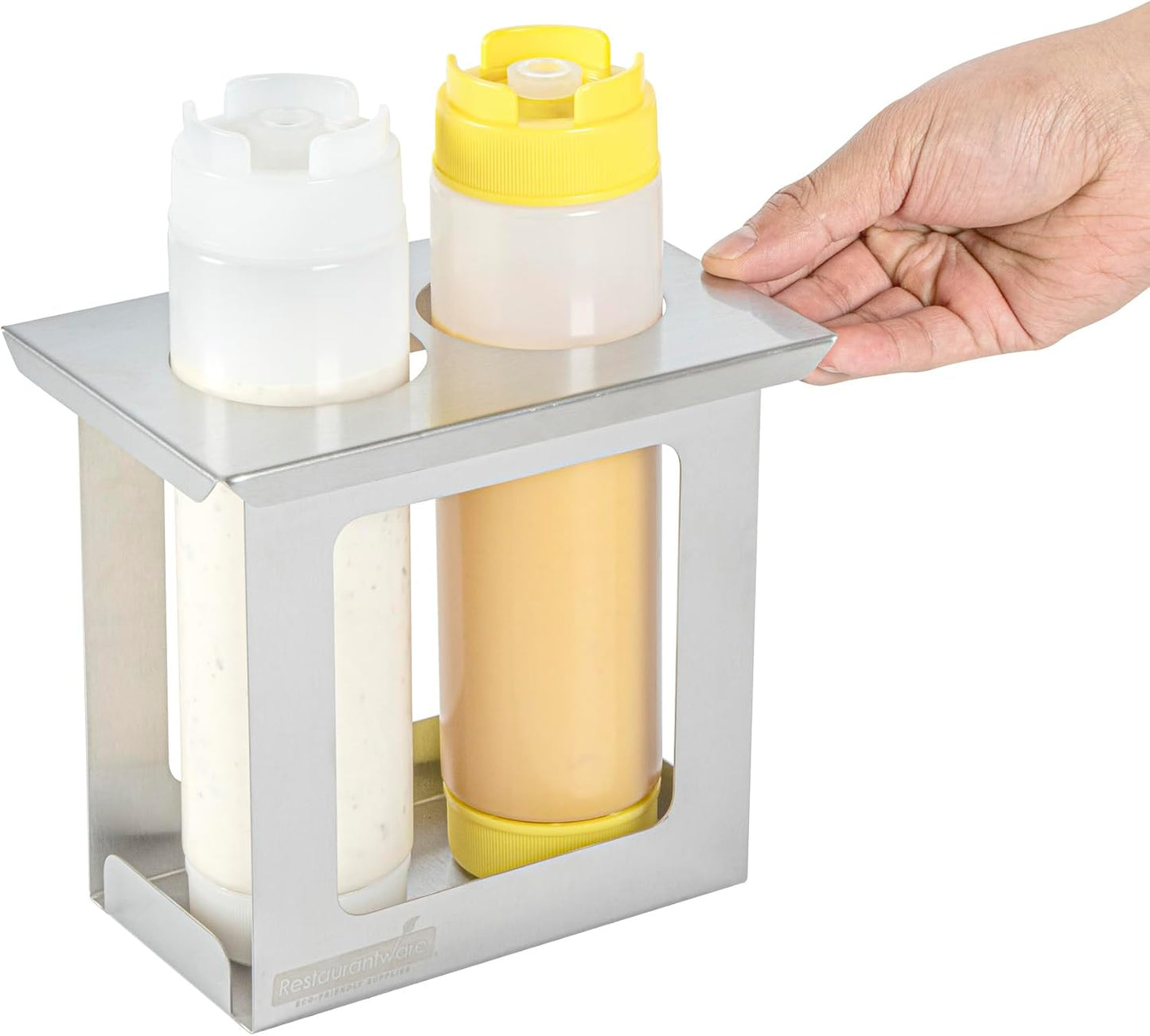Restaurantware Stainless Steel Bottle Organizer - 1 Count - 6.299 x 7.087 x 0.394 Inches - Dishwasher-Friendly Condiment Holder - Kitchen Bottle Rack - Space-Saving Design - Silver