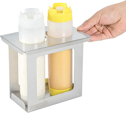 Restaurantware Stainless Steel Bottle Organizer - 1 Count - 6.299 x 7.087 x 0.394 Inches - Dishwasher-Friendly Condiment Holder - Kitchen Bottle Rack - Space-Saving Design - Silver