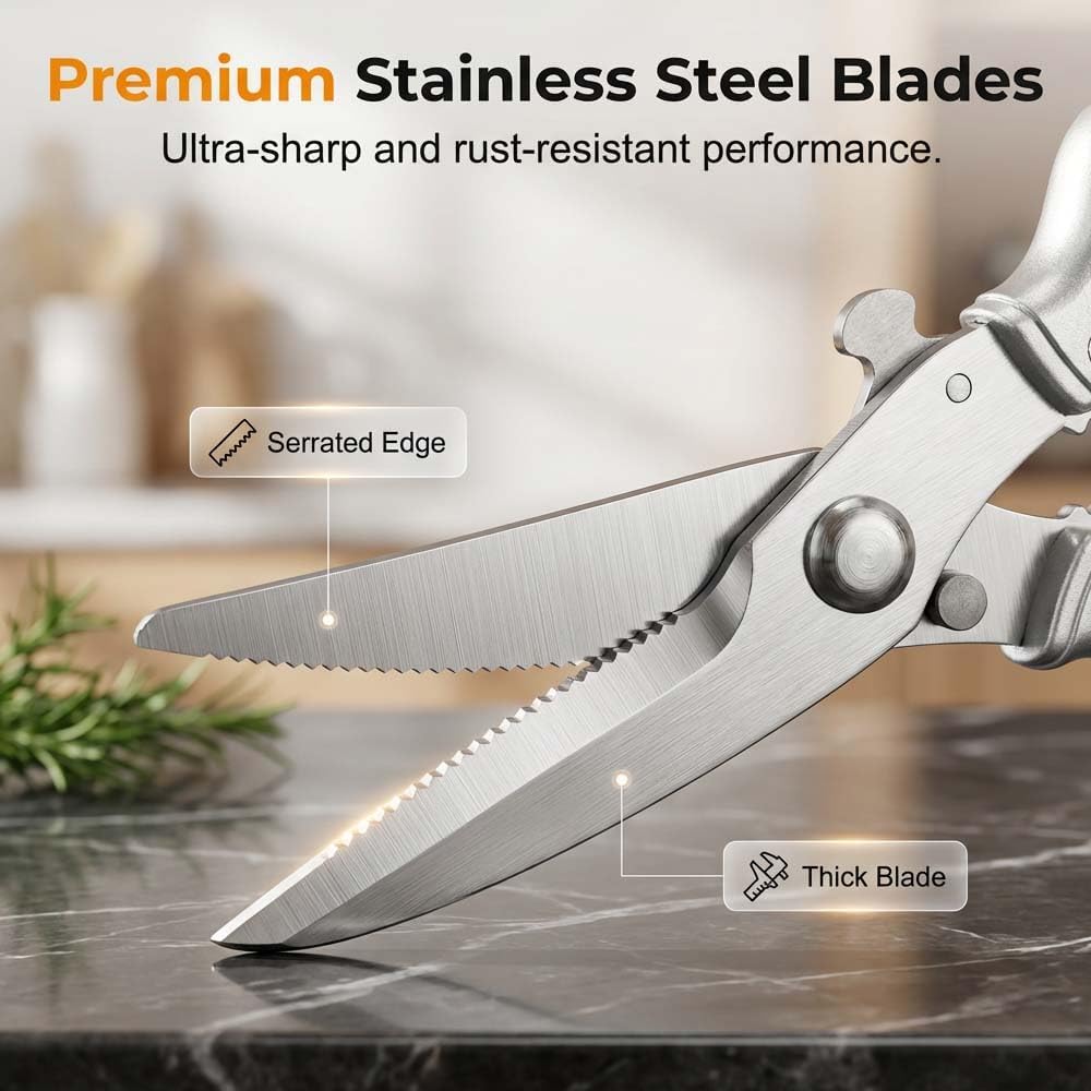 Heavy-Duty Multifunction Kitchen Shears, Ultra Sharp Stainless Steel Poultry Scissors for Bone Chicken Turkey, Multi-Purpose Kitchen Scissors with Bottle Opener Fish Scale Scraper Nut Cracker (2)