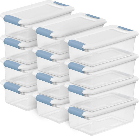 Sterilite 6-Pack Latching Box, Under Bed Storage Bins with Lids, Clear Plastic, 25 Quart - Heavy-Duty Organizing Containers for Closet, Bathroom, and Office