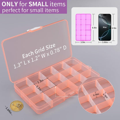 Opret 15 Grids Bead Organizer(4 Pack), Earring Organizer Box, SMALL Plastic Clear Organizing Containers with Adjustable Dividers for Crafts Jewelry Screws Small Items, Size 6.9×3.9×0.9in