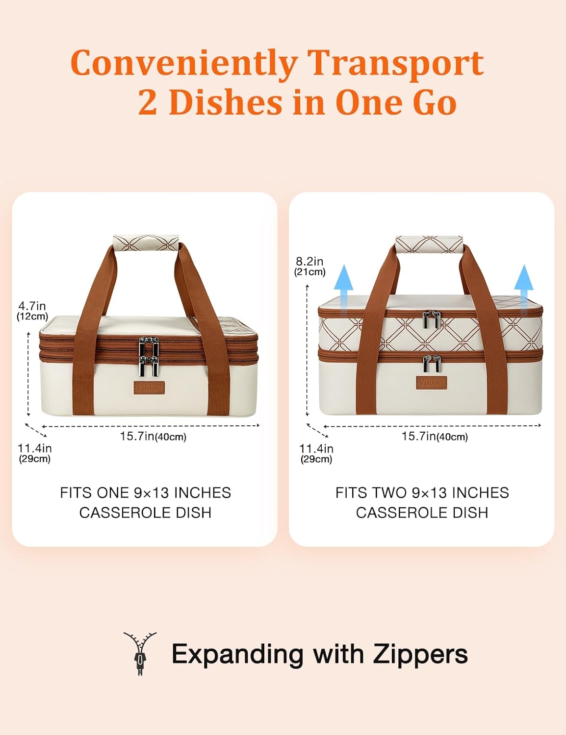 Casserole Carrier Bag, Single Insulated Food Bag, Hot Cold Lasagna Holder Tote for Picnic, Potluck or Travel, Lightweight Picnic Bag