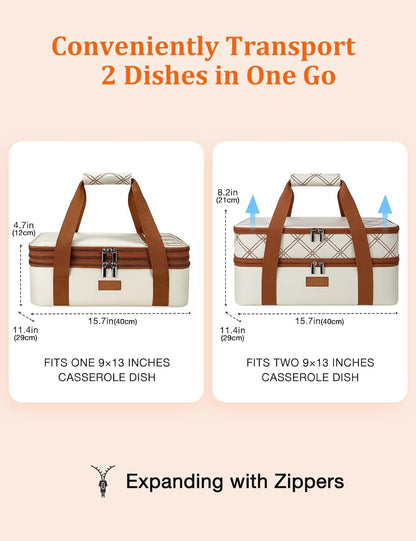 Casserole Carrier Bag, Single Insulated Food Bag, Hot Cold Lasagna Holder Tote for Picnic, Potluck or Travel, Lightweight Picnic Bag