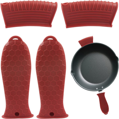 4 PCS Silicone Hot Handle Holder Cover - Heat Resistant Silicone Handle Covers for Cast Iron Skillets, Pans & Pots - Non-Slip Grip(Black)