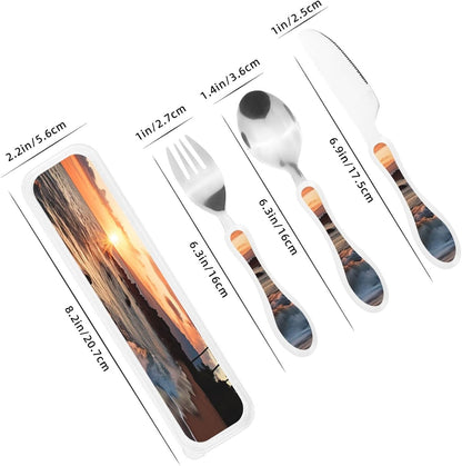 3-Piece Kids Silverware Set With Storage Case, Stainless Steel Reusable Children Safe Knife Spoon Fork Set Ballroom Dance Children Flatware Set For Kids Lunch Box