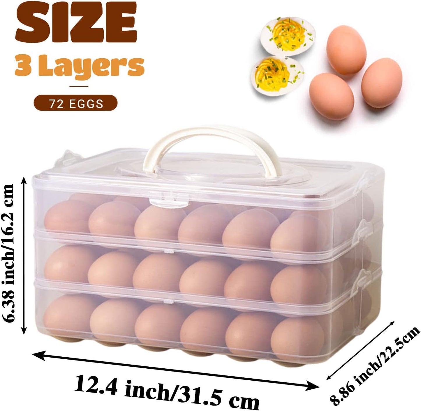 Anyumocz 72 Eggs Holder,3-Layer Deviled Egg Tray with Lid,Egg Containers for Deviled Egg,Egg Carrier Box Dispenser Container with Handle for Refrigerator