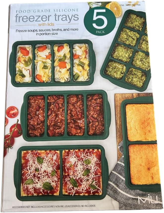 MIU Silicone Freezer Trays with Lids, 5-Pack – Flexible BPA-Free Silicone Freezing Molds for Meal Prep, Baby Food, Sauce & Herb Storage, Stackable Freezer Containers