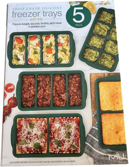 MIU Silicone Freezer Trays with Lids, 5-Pack – Flexible BPA-Free Silicone Freezing Molds for Meal Prep, Baby Food, Sauce & Herb Storage, Stackable Freezer Containers