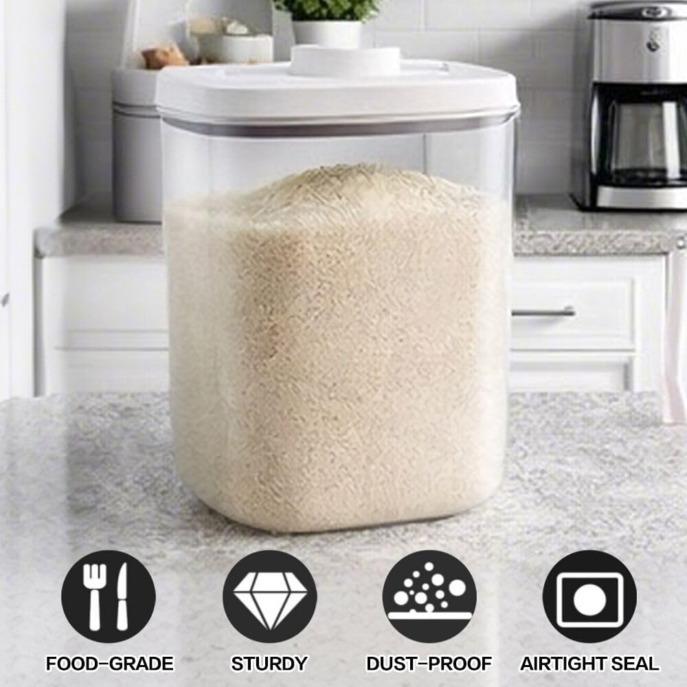 25 Lbs Airtight Rice Dispenser, Rice Storage Container,Dry Food Holder for Flour, Sugar, Cereal, Dog & Cat Food, Kitchen Pantry Organization