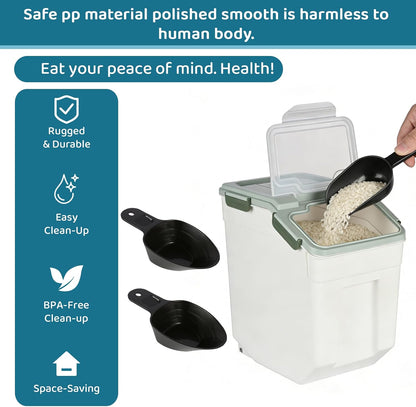 Rice Storage Container 25 lbs, Grey, 2 Pack | Airtight, with Wheels, Locking Lid, Measuring Cup Included, for Flour Sugar Grain Cereal