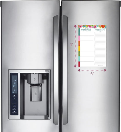 bloom daily planners Weekly Meal Planning Pad - Magnetic Hanging Refrigerator Menu Planner with Tear-Off Sheets & Perforated Grocery Shopping Lists - 6” x 9” (Grey & Pink)