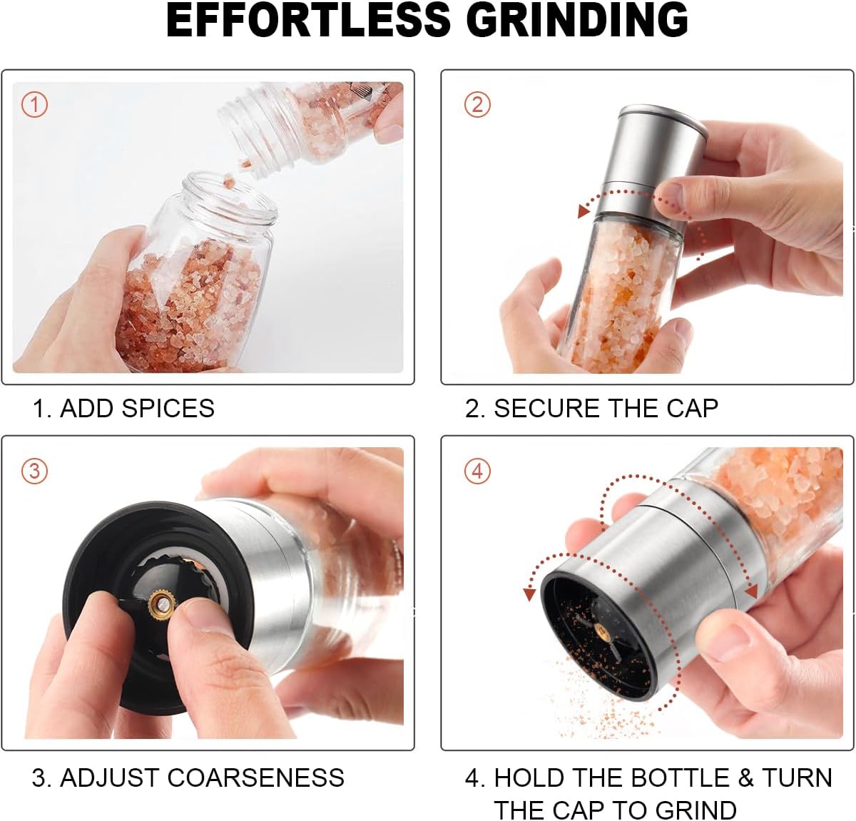 Gulex Salt and Pepper Grinder Set Pepper Mill Salt Shaker Refillable