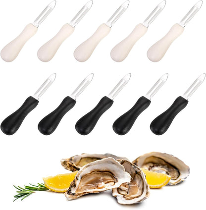 Fasmov 10 Pack Oyster Shucking Knife, Stainless Steel Oyster Knife Oyster Shucker Clam Knife, Oyster Knives Suitable for All Kinds of Shells and Oysters Shucking(White+ Black)