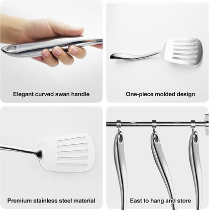 304 Stainless Steel Kitchen Utensils Set, 11 PCS Metal Cooking Utensils Set with Spatula, Spoon, Ladle, Skimmer, Turner, Pasta Server, Tongs