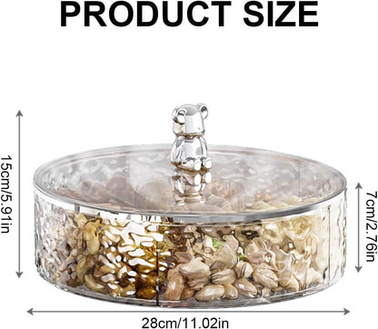 Rotating Snack Tray with Lid 6 Compartments Food Storage Organizer for Dried Fruits, Nuts, Candies, Veggie, Cookies Snack Serving Tray