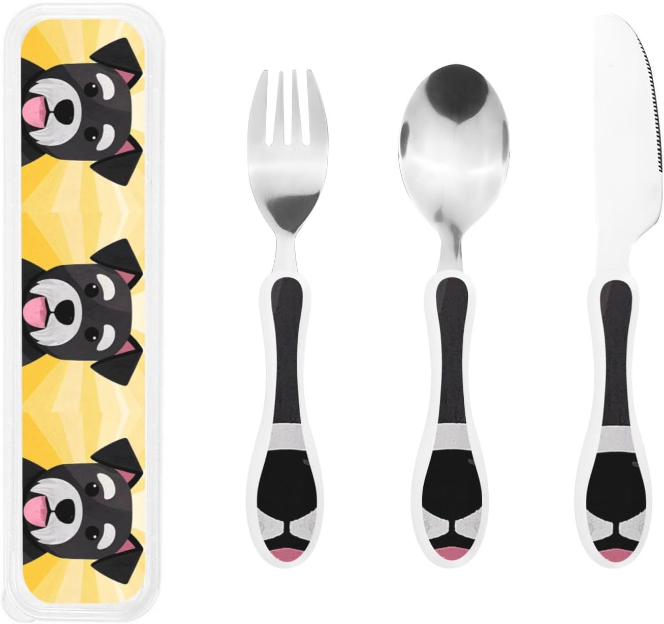 3-Piece Kids Silverware Set With Storage Case, Stainless Steel Reusable Children Safe Knife Spoon Fork Set Cute Puppy Children Flatware Set For Kids Lunch Box