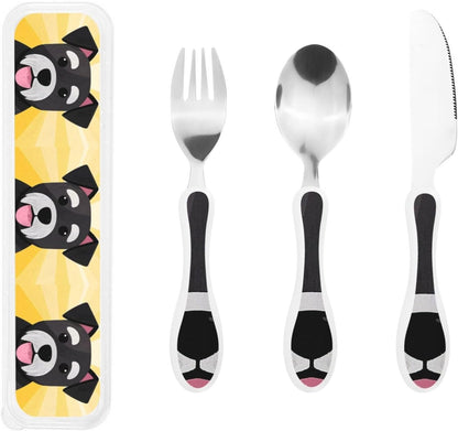 3-Piece Kids Silverware Set With Storage Case, Stainless Steel Reusable Children Safe Knife Spoon Fork Set Cute Puppy Children Flatware Set For Kids Lunch Box