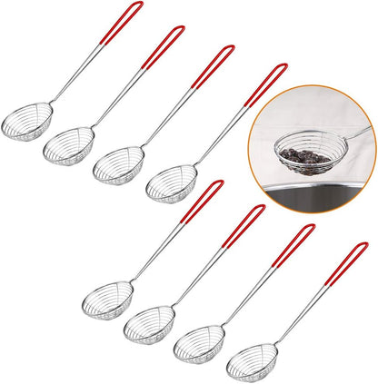 8 Pieces Stainless Steel Spider Strainer Spoon Small Wire Skimmer Colander with Handle for Hot Pot, Tortellini and Meatball