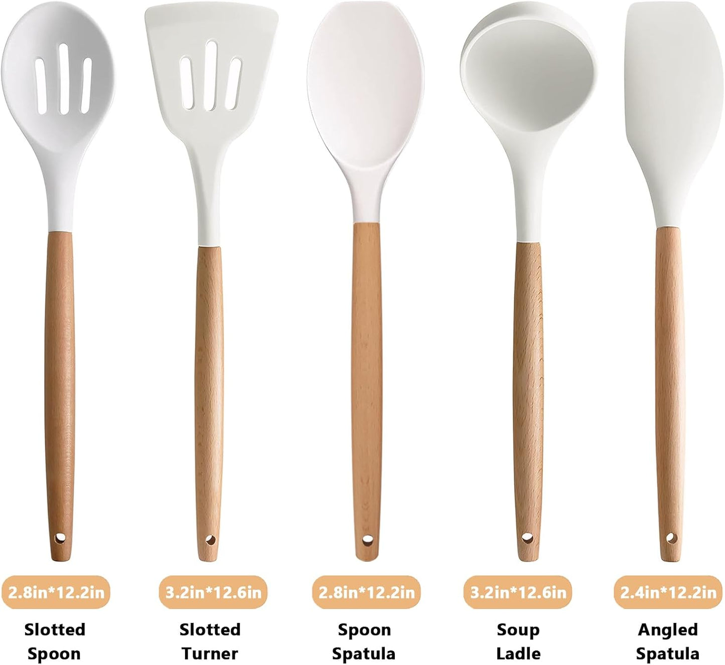 Kitchen Cooking Utensils Set, 6Pcs Silicone Kitchen Utensils Set Spatula Spoon Soup Ladle Turner, Heat Resistant Wooden Handle Silicone Cooking Gadgets for Nonstick Cookware & Baking BPA FREE