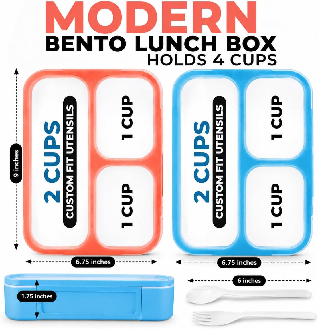 kinsho Bento Lunch-Box for Adults Kids Lunches, Portion Control Container Boxes for Women Girls Boys | Leak-Proof Snack Containers, BPA-Free Utensils 5 Compartments | Blue & Green 2 Pack Set