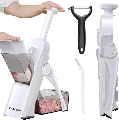 Safe Mandoline Slicer for Kitchen, Meal Prep,Potato Slicer, Adjustable/Easy to Clean/Storage, Kitchen Chopping Artifact,French Fry Cutter,Paring Knife/Cleaning Brush (only Slice, Black Knight)