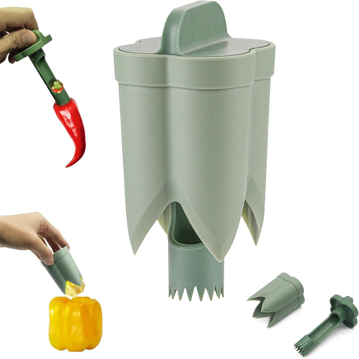 2-in-1 Pepper Corer and Jalapeno Corer Tool - Efficient Bell Peppers Core drill with Rotating Seed Remover Design, Easy to Clean Pepper Seed Core Remover for Sweet Peppers and Jalapenos